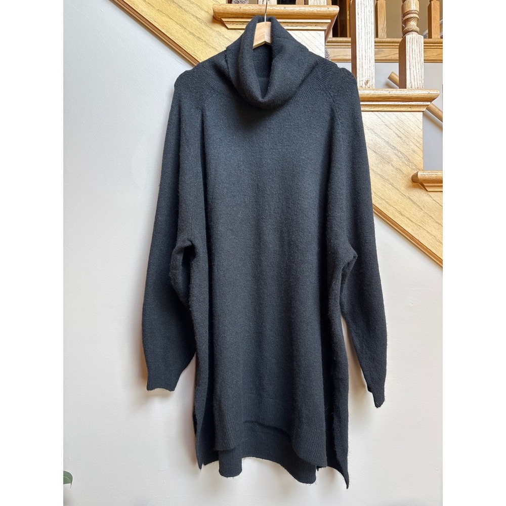 HM Black Oversized Turtleneck Sweater Dress XL Long Sleeve Soft Knit High Low - Picture 2 of 9